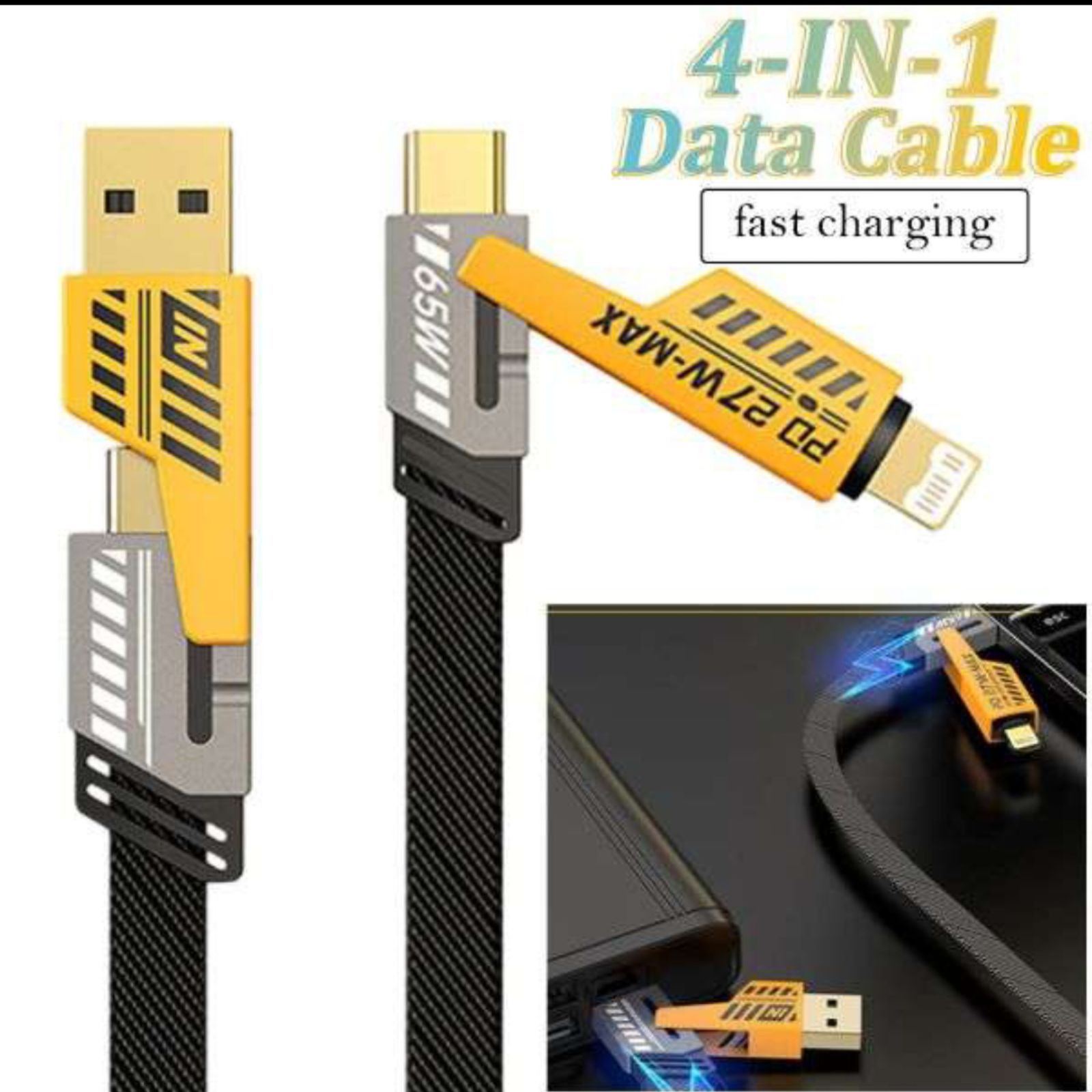 کابل شارژ 4 کاره Data Cable کابل تبدیل سریع و مقاوم چندکاره مناسب انواع گوشی اقساط و ارسال سریع