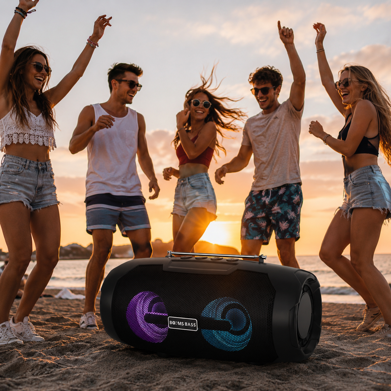 اسپیکر بلوتوثی BOOMS BASS مدل L101 | رقص نور RGB، پنل خورشیدی، رادیو | خرید اقساطی و ارسال سریع