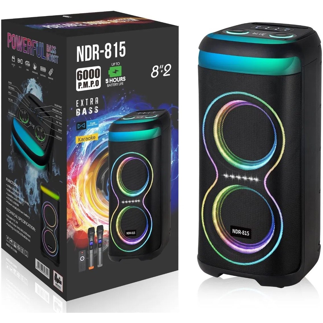 اسپیکر شارژی NDR-815 دبل ۸ اینچ | خرید اقساطی + ارسال سریع | مناسب باشگاه، مهمانی و خانه