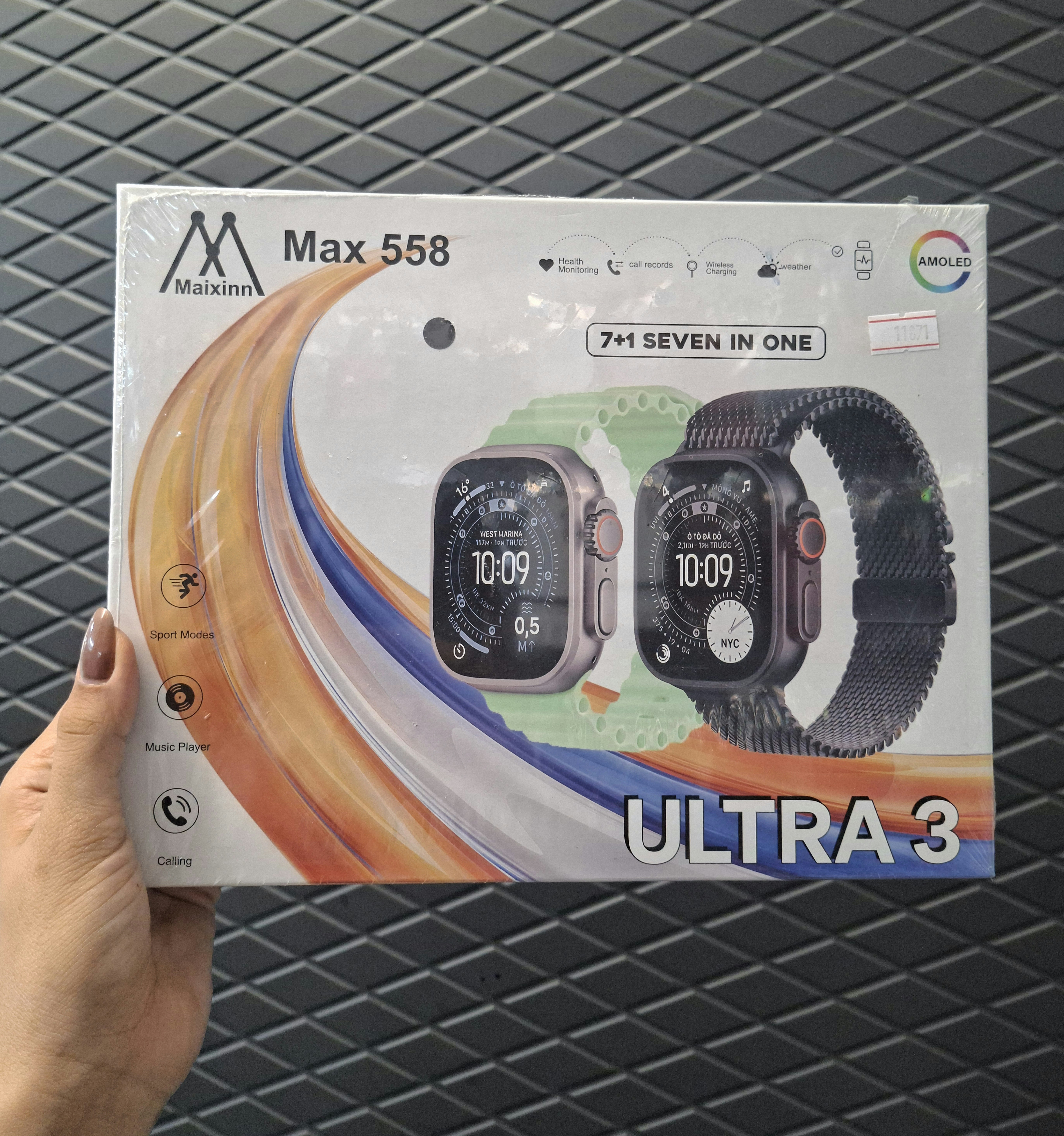 ساعت هوشمند Maixinn Max 558 Ultra 3 سایز 49mm با صفحه AMOLED + 7 بند و شارژر وایرلس