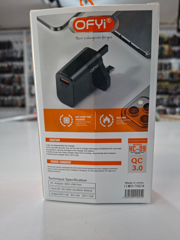 آداپتور شارژر سه پین OFYI مدل HC-09 فست شارژ QC3.0 مناسب سامسونگ و شیائومی