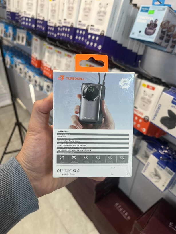 پاوربانک TURBOCELL A602 ظرفیت 20000 میلیآمپر ساعت فست شارژ با نمایشگر دیجیتال